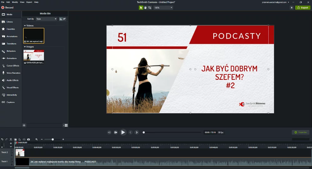 Edycja i montaż filmów w programie Camtasia.