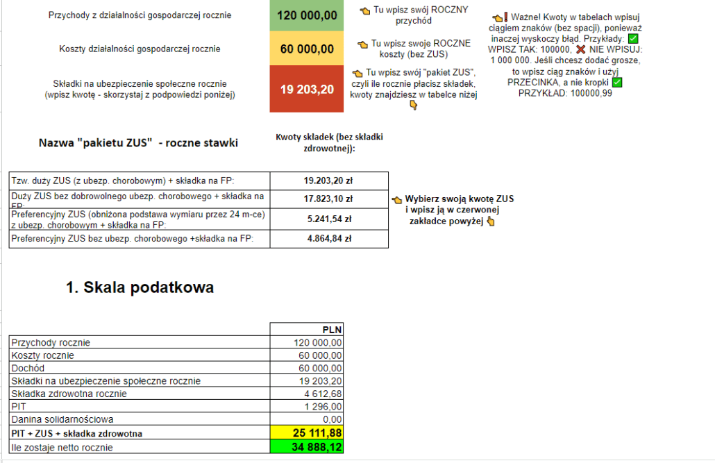 Kalkulator podatkowy 2024 dla JDG Pobierz arkusz kalkulacyjny