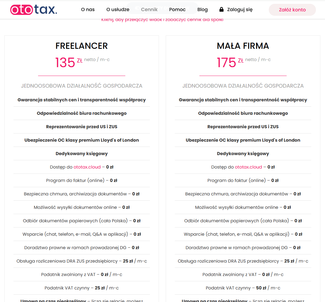 Fragment księgowości online z biura ototax. 2026