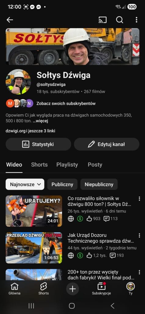 Sołtys Dźwiga kanał Youtube - zrzut z głównej strony programu 